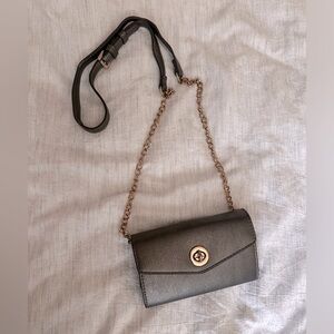 Dark Grey Metallic Wallet Crossbody Purse